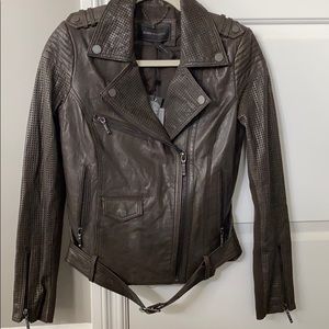 Bcbg brown leather moto jacket new size s